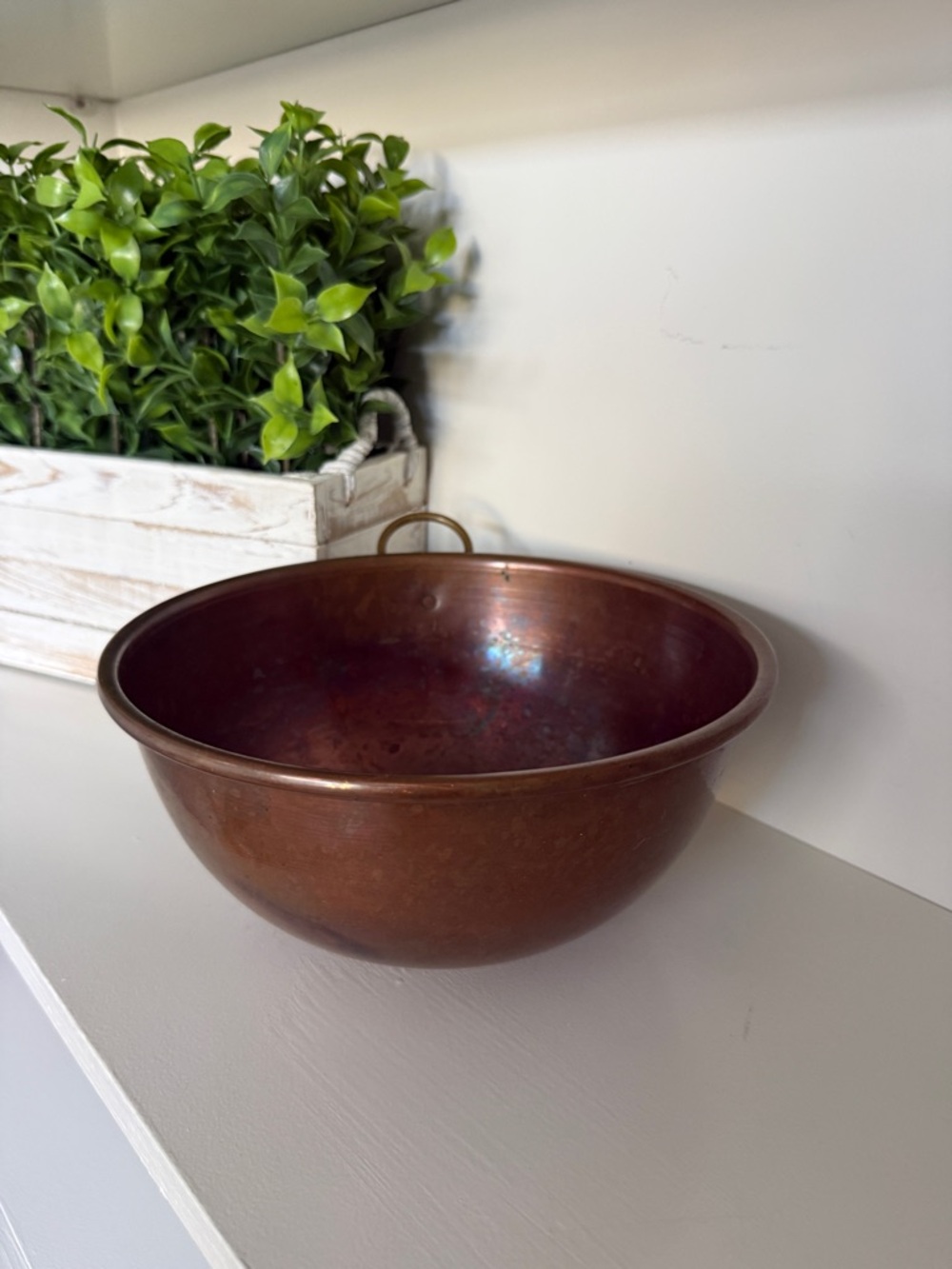 Large Rustic Copper Mixing Bowl - Deep Brown Copper Tone